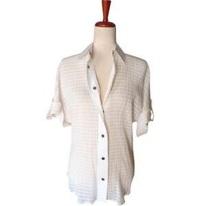 NWT Rochas Paris White Textured Cotton Button Down Shirt Made in Italy Size 40